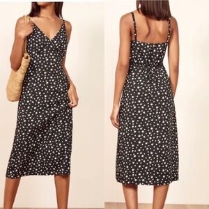 Reformation Lizel daisy floral print midi slip dress Size XS black
